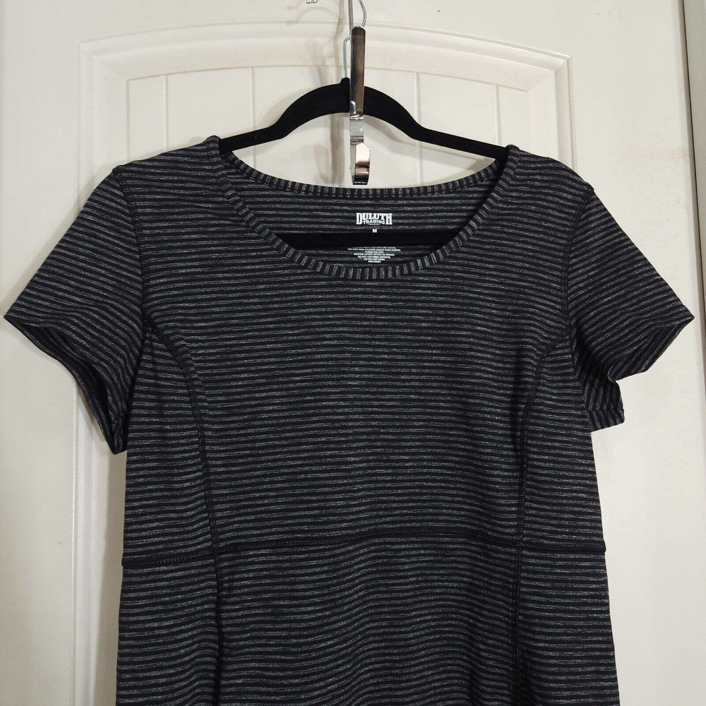Duluth Trading Co Womens Dress Black Gray Striped Stretch Active Travel Size M - Picture 3 of 8